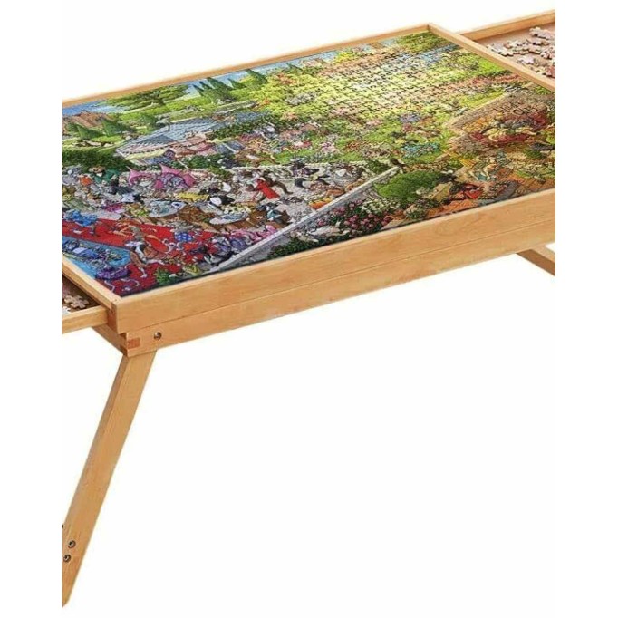 Wooden Puzzle Table with Folding Legs