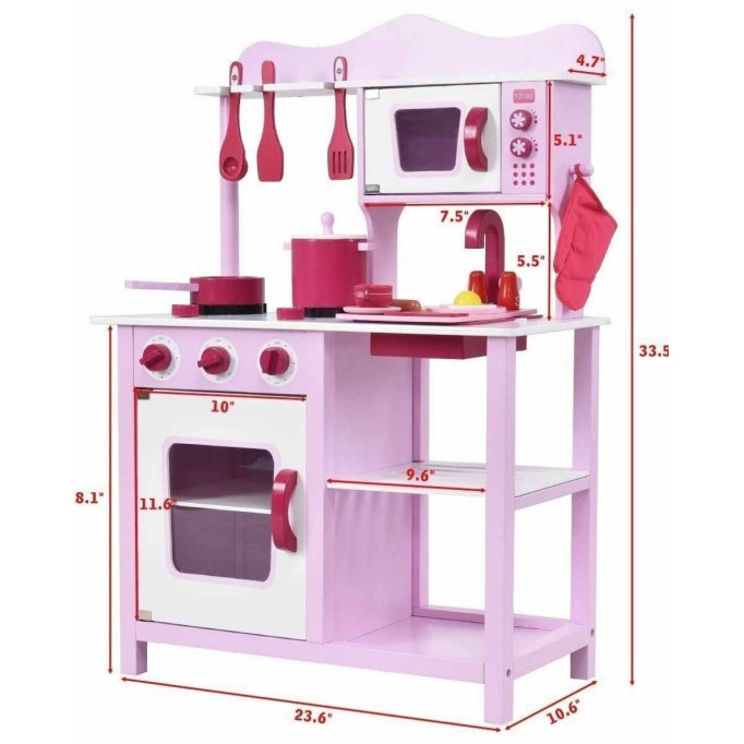 Toddler Wooden Play Kitchen Set - Pink