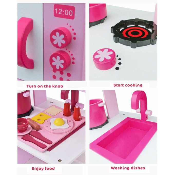 Toddler Wooden Play Kitchen Set - Pink