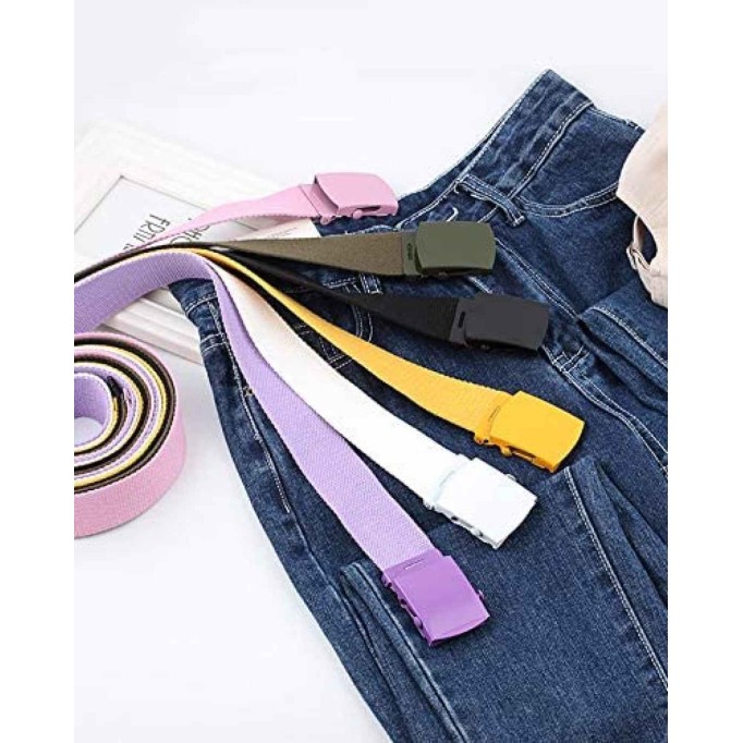 Womens Canvas Belts Nylon Military Tactical Wrap Belt With Medal Buckle Candy color