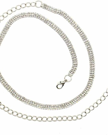 AUEAR, Fashion Silver Crystal Waist Buckle Belt Metal Chain Dress Belt Rhinestone Chain for Women Wedding Party Decor
