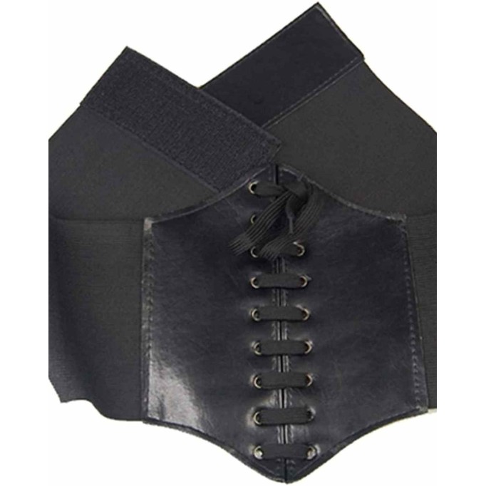 Waist Cincher Corset Wide Band Elastic Tied Waspie Belt Leather Soft Adjustable Black