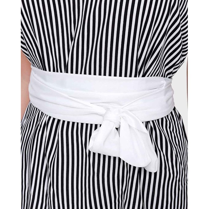 Women Solid Color Self Tie Wrap Around Obi Linen Waist Belt
