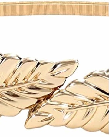 JASGOOD Women Skinny Metal Waist Belt Gold Waistband Elastic Metal Chain Leaf Waist Belt for Dress