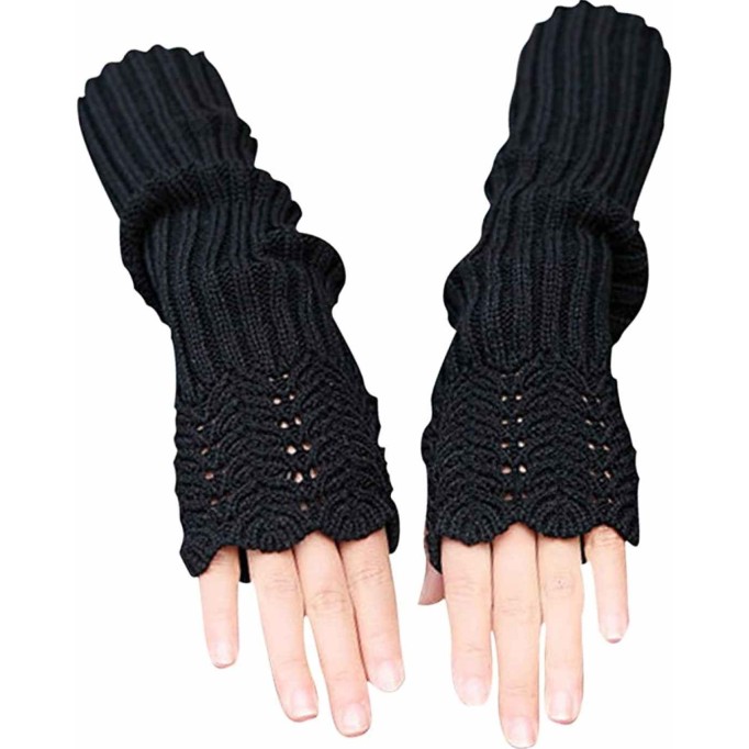 Novawo Women's Scale Design Winter Warm Knitted Long Arm Warmers Gloves Mittens
