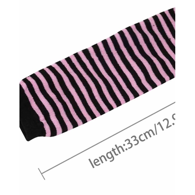 Allegra K Women Black Pink Stripe Print Elbow Length Fingerless Arm Gloves Pair