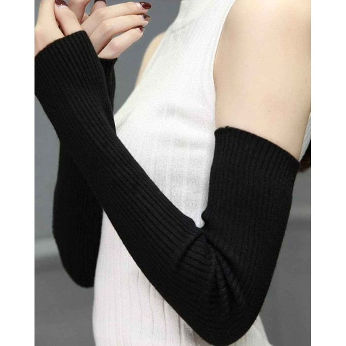 LerBen Women's Cashmere Warm Fingerless Gloves Winter Long Arm Warmer