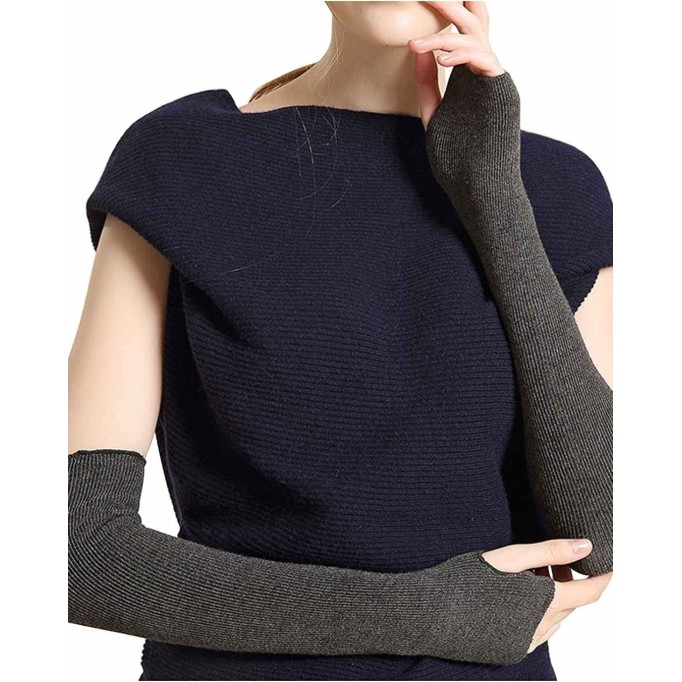 Ayliss Women Arm Warmer Stretchy Cotton Long Sleeve Fingerless Thumb Hole Gloves
