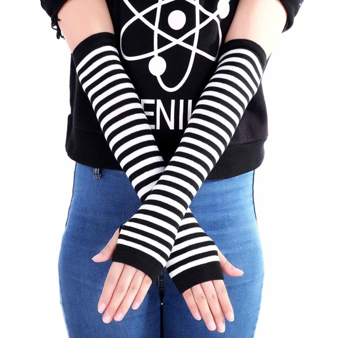 Bememo 4 Pairs Punk Gothic Long Fingerless Gloves Knitted Arm Warmer Elbow Length Gloves Thumb Hole Gloves