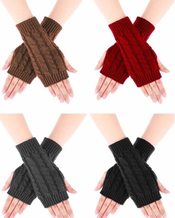 Bememo 4 Pairs Women Long Fingerless Gloves Winter Mitten Arm Gloves with Thumb Hole