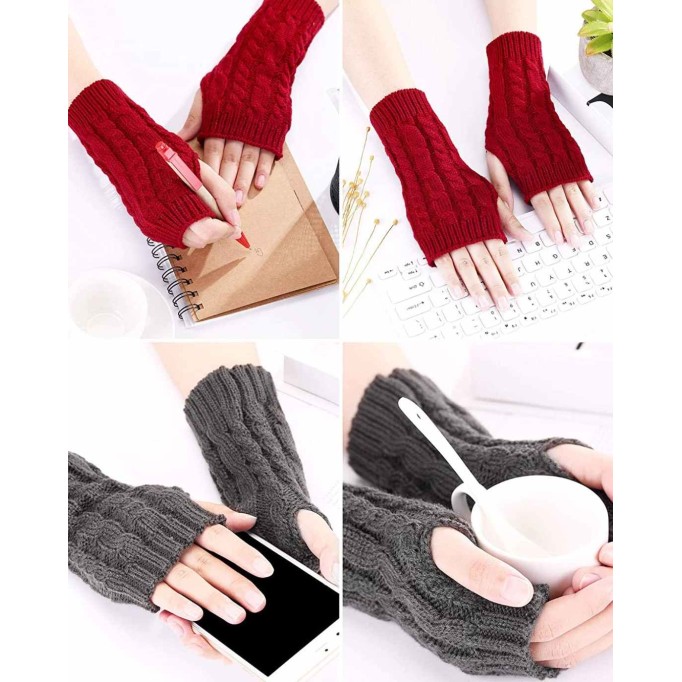 Bememo 4 Pairs Women Long Fingerless Gloves Winter Mitten Arm Gloves with Thumb Hole