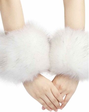 La Carrie Women's Snakeskin Print Faux Fur Wrist Cuffs,Winter Fox Furry Bands Arm Warmer