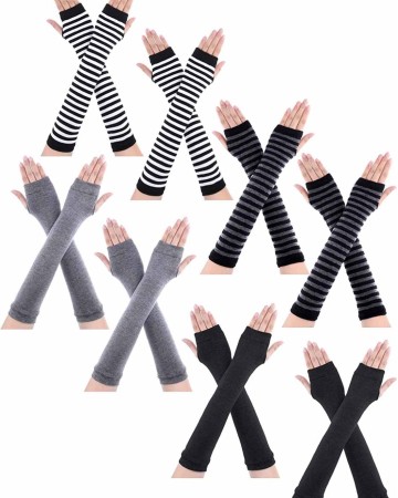 8 Pairs Winter Knitted Fingerless Gloves Long Thumb Hole Arm Warmer for Women Girls