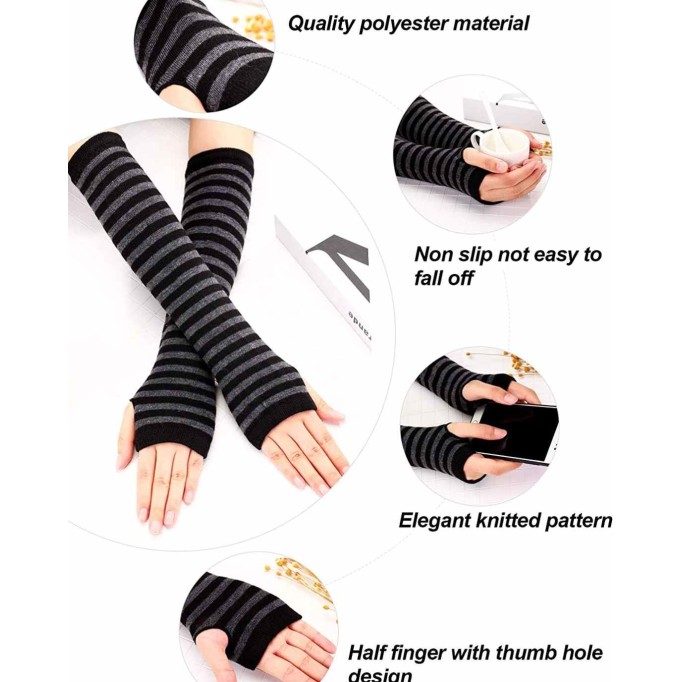 8 Pairs Winter Knitted Fingerless Gloves Long Thumb Hole Arm Warmer for Women Girls