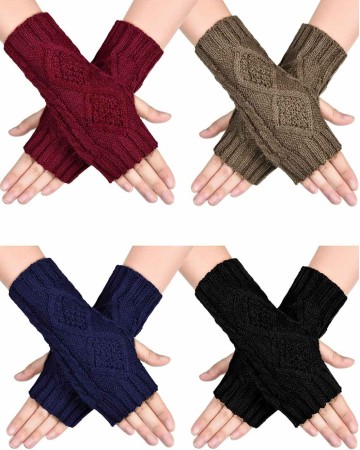 4 Pairs Women Winter Warm Knit Fingerless Gloves Thumbhole Arm Warmers Mittens