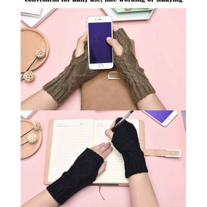 4 Pairs Women Winter Warm Knit Fingerless Gloves Thumbhole Arm Warmers Mittens