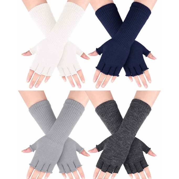 4 Pairs Women Knit Arm Warmer Long Fingerless Gloves Winter Half Finger Mittens