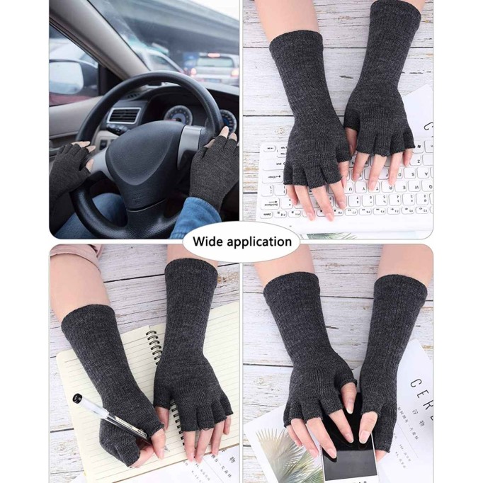 4 Pairs Women Knit Arm Warmer Long Fingerless Gloves Winter Half Finger Mittens