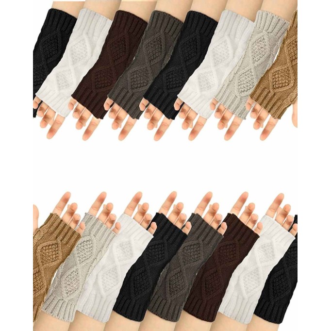 8 Pairs Women Winter Knit Fingerless Gloves Crochet Thumbhole Arm Warmer Mittens