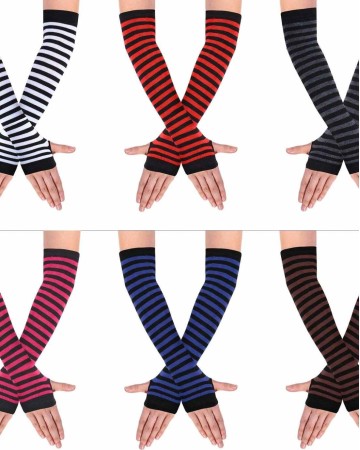 6 Pairs Knit Arm Warmer Thumb Hole Stretchy Gloves Women Long Fingerless Gloves