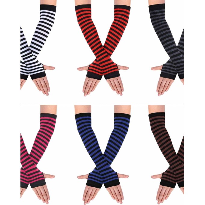 6 Pairs Knit Arm Warmer Thumb Hole Stretchy Gloves Women Long Fingerless Gloves