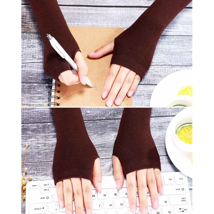3 Pairs Winter Long Fingerless Gloves Knit Elbow Length Gloves Thumb Hole Arm Warmers for Women Girls