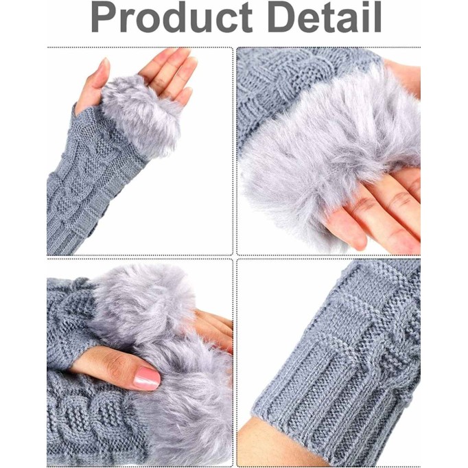 3 Pairs Fingerless Winter Gloves Faux Fur Crochet Warm Middle Length Thumb Hole Fingerless Gloves Arm Warmers
