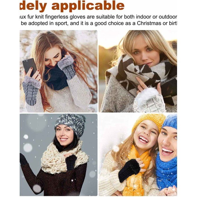3 Pairs Fingerless Winter Gloves Faux Fur Crochet Warm Middle Length Thumb Hole Fingerless Gloves Arm Warmers