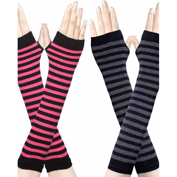 Amandir 1-4 Pairs Long Fingerless Gloves for Women Arm Warmers Knit Thumbhole Stretchy Gloves