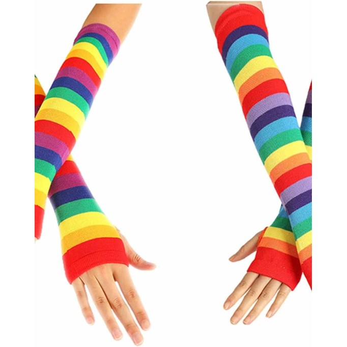 Striped Long Arm Warmer Fingerless Gloves, Knee High Socks Set, Punk Gothic Rock