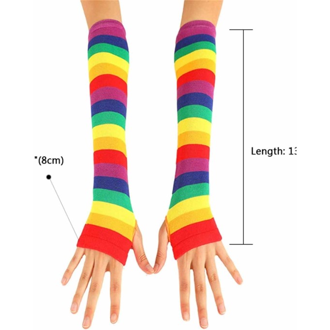Striped Long Arm Warmer Fingerless Gloves, Knee High Socks Set, Punk Gothic Rock