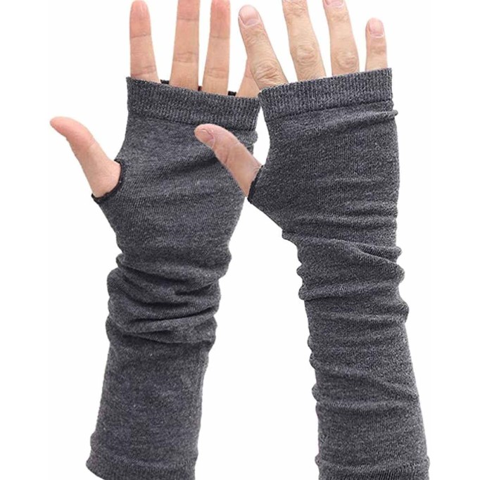 unisex Long Fingerless Gloves for Women Arm Warmers Knit Thumbhole Stretchy Gloves