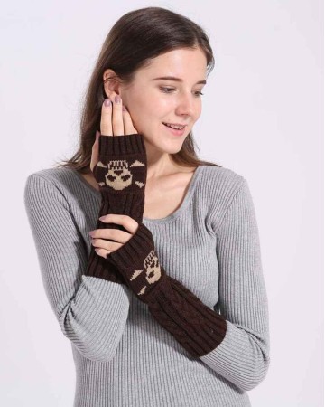 Urieo Winter Arms Warmers Acrylic Skull Knit Warm Thumb Hole Gloves Mittens for Women