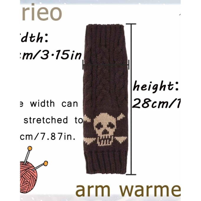 Urieo Winter Arms Warmers Acrylic Skull Knit Warm Thumb Hole Gloves Mittens for Women