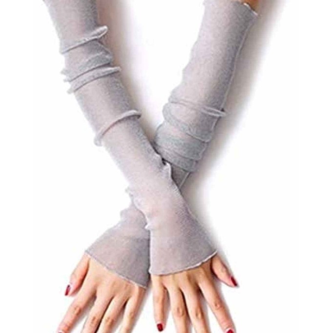 Women's UV Protection Long Lace Gloves Cooling or Warmer Arm Sleeves 2 Purposes Sunscreen Cuffs