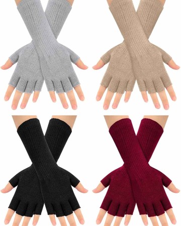 4 Pairs Long Fingerless Gloves 11Inch Winter Knit Arm Warmer Half Finger Gloves Unisex