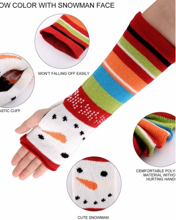 Women's Snowman Knit Arm Warmers Fingerless Gloves Thumb Hole Gloves Mittens Fingerless Arm Warmers X'mas Gift