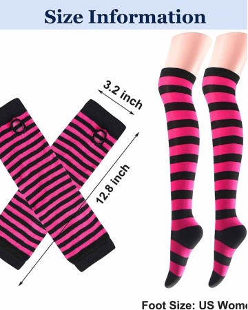 Ibeauti 8 Pcs Womens Striped Knee High Socks Stockings Knitted Long Arm Warmer Fingerless Gloves Set