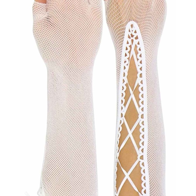 ToBeInStyle Women's Lace Up Wrist or Elbow Length Fishnet Fingerless Arm Warmer Gloves