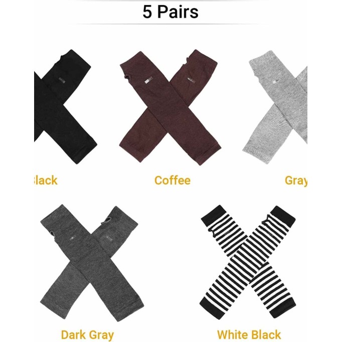 5 Pairs Knit Arm Warmers Thumb Hole for Women Girls, Wrist Fingerless Gloves Long Sleeve Mittens