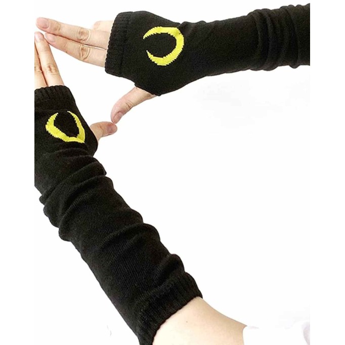 Women Goth Arm Warmers Fingerless Punk Ninja Gloves Moon Sun Lightning Embroidery