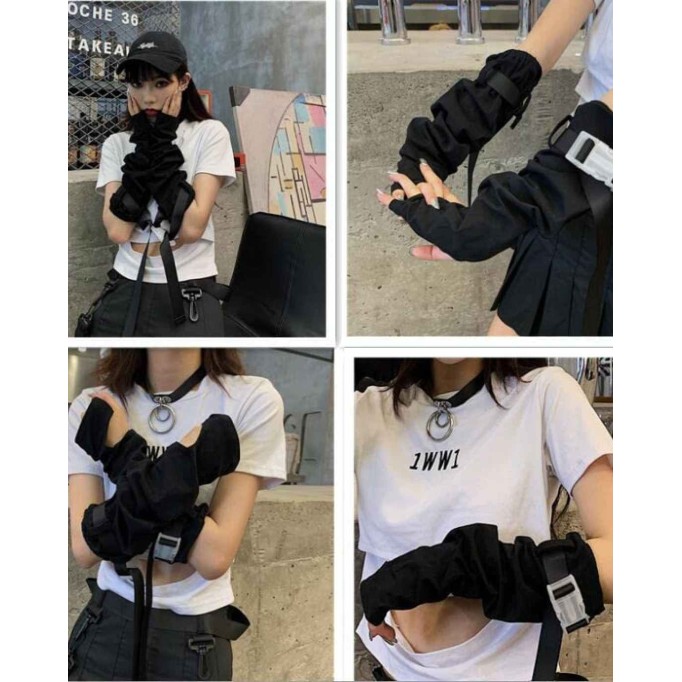 Punk Gothic Function Fingerless Arm Glove Sleeve Cuffs Cool Black Hip Hop Arm Warmers Sun Protective For cycling Costume