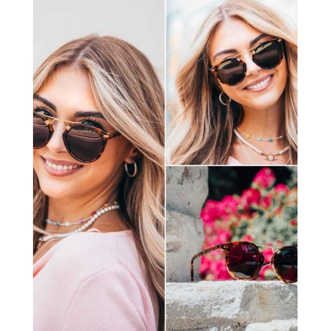 WearMe Pro - Polarized Round Vintage Retro Mirrored Lens Women Metal Frame Sunglasses