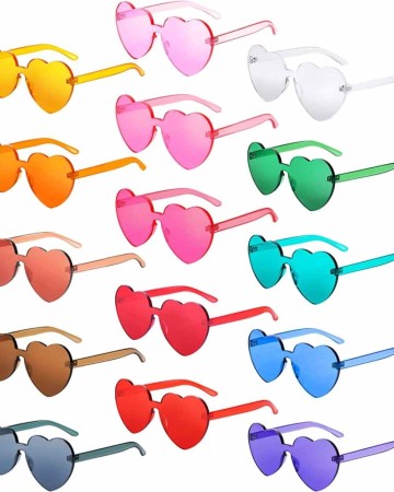 15 Pairs Heart Shaped Love Rimless Sunglasses Transparent Candy Color Frameless Glasses Tinted Eyewear