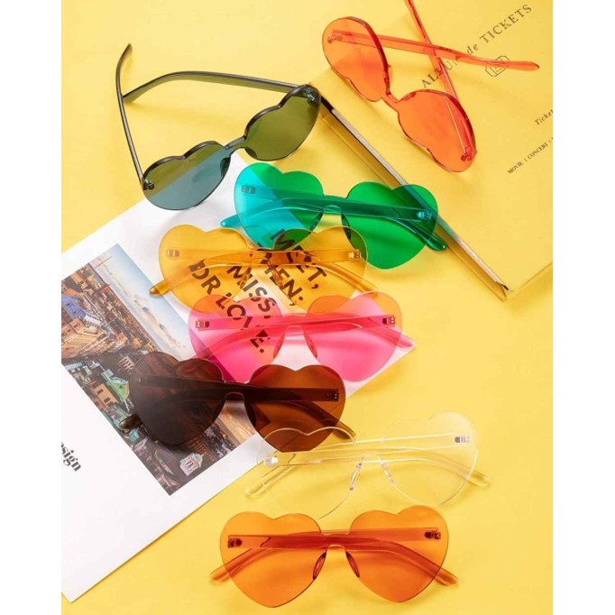 15 Pairs Heart Shaped Love Rimless Sunglasses Transparent Candy Color Frameless Glasses Tinted Eyewear