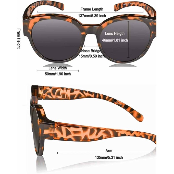 Br’Guras Polarized Oversized Fit over Sunglasses Over Prescription Glasses with Cat Eye Frame for Women&Men