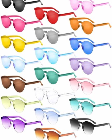 Gejoy 21 Pieces Round Rimless Sunglasses One Piece Transparent Candy Color Tinted Eyewear, Multicoloured, Medium