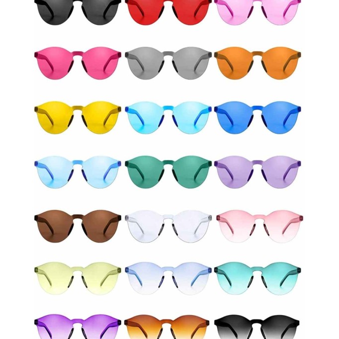 Gejoy 21 Pieces Round Rimless Sunglasses One Piece Transparent Candy Color Tinted Eyewear, Multicoloured, Medium