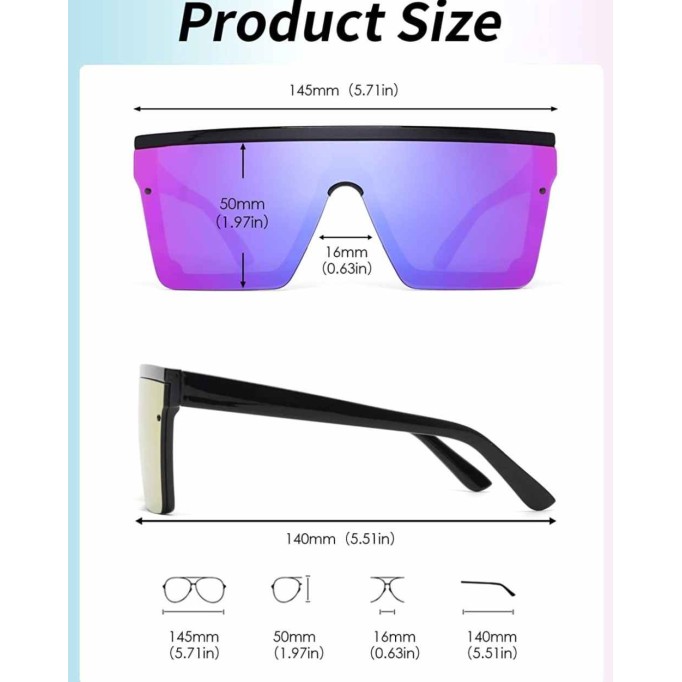 JIM HALO Flat Top Shield Sunglasses Square Mirror Rimless Glasses for Women Men