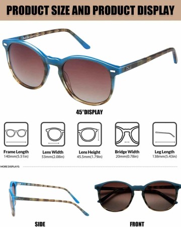 DUCO Retro Round UV400 Polarized Sunglasses for Women Men Vintage Shades Classic Acetate Frame Trendy Sunglass DC1230